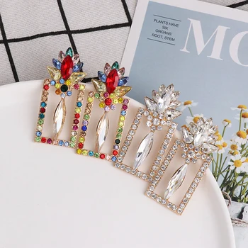 

JUJIA Hot Brand Colorful Rhinestone Dangle Earrings For Women Jewelry Geometric Statement Earrings Accessories