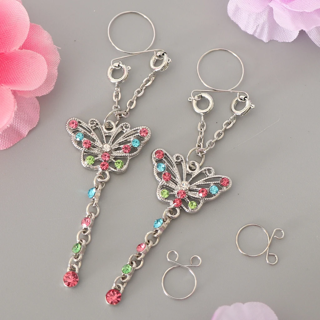 2 Pieces Nipple Rings + 2 Pieces Alternative Small Rings Butterfly Dangle Nipple Rings Piercing
