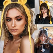 Вязаные крючки для вязания шерстью два в одном плюшевый теплый шарф наушники зима осень теплые плюшевые наушники милые INS Мода 9,30