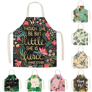 

Green Leaf Apron Greaseproof Kitchen Tools Sleeveless Cooking Baking Linen Fabric Adults and Children Bib Apron
