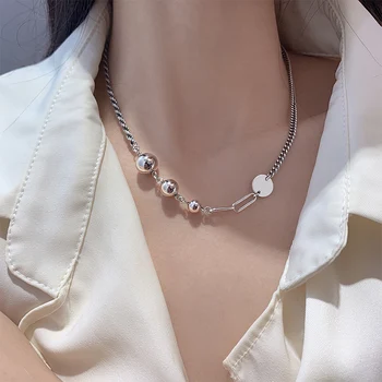 

S925 Sterling Silver Round Necklace Women Female Design Sense Hip Hop Ins Simple Thai Silver Statement Accessories Retro Jewelry
