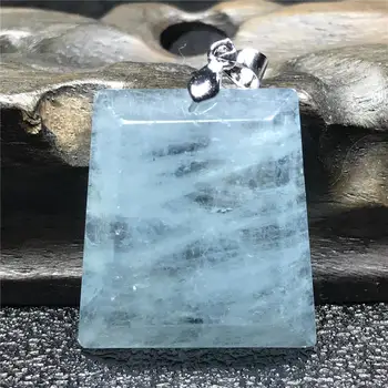 

100% Natural Clear Aquamarine Pendant For Women Man Blue Crystal 27x25x9mm Rectangle Beads Silver Necklace Pendant Jewelry AAAAA