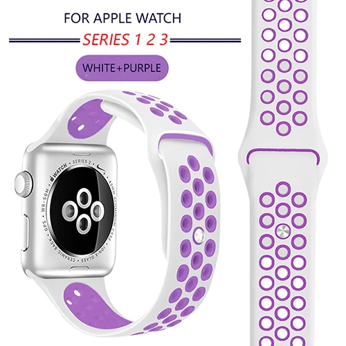 Дышащий силиконовый спортивный ремешок для Apple Watch 5, 4, 3, 2, 1, 42 мм, 38 мм, резиновый ремешок для Nike+ Iwatch 5, 4, 3, 40 мм, 44 мм - Цвет ремешка: 22 White purple