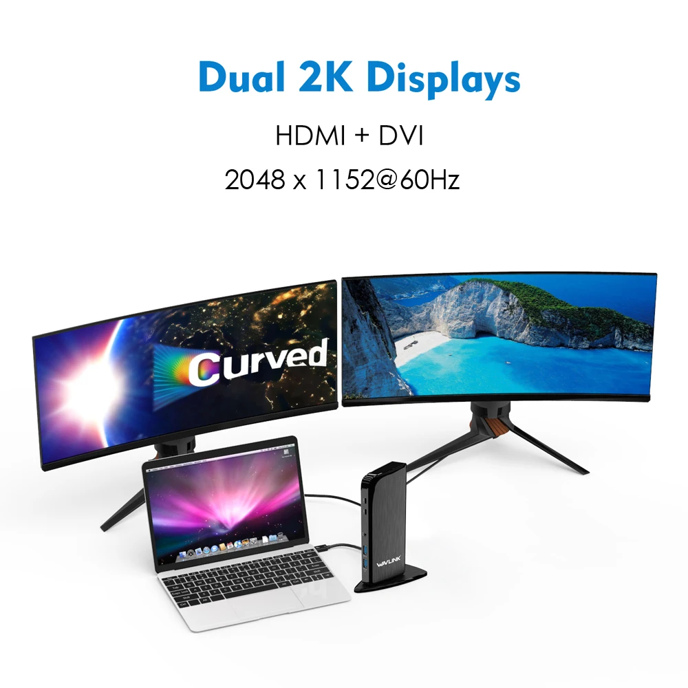 Wavlink USB C Dual HDMI 4K Universal Docking Station Gigabit Ethernet with USB3.0 Ports Power Deliv