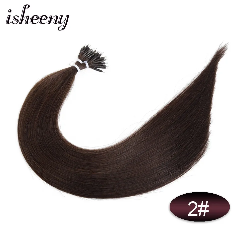 Isheeny 1"-22" дюймов микро кольцо Remy человеческие волосы для наращивания прямые черные европейские нано-кольца для волос расширение предварительно склеивание 100 шт - Цвет: #2