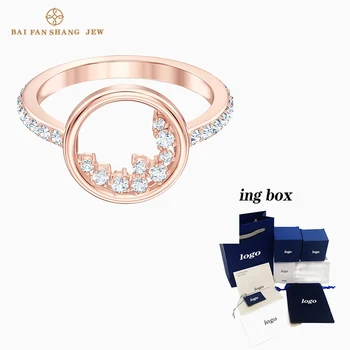 

Fashion Jewelry SWA New NORTH Ring Rose Gold Popular Transparent Round Pattern Crystal Female Engagement Ring Romantic Gift
