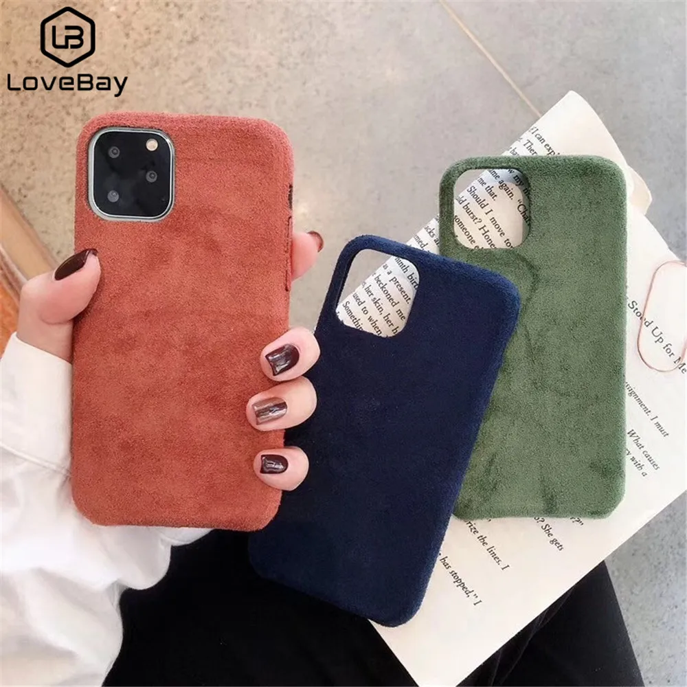 Lovebay Solid Color Fluffy Plush Phone Case For iPhone 11 Pro X XR Xs Max Hard PC Pure Candy Silky Back Cover 7 8 Plus |