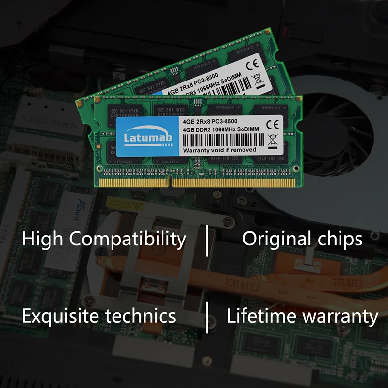 Оперативная память для ноутбука Latumab DDR3 DDR2 2 ГБ 4 8 16 1066 МГц 1333 1600 1866 10600 12800 8500