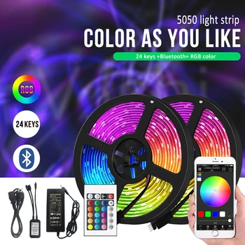 

5m LED Strip Light RGB Waterproof SMD 5050 2835 DC12V rgb String Diode Flexible Ribbon Bluetooth Contoller+Adapter plug