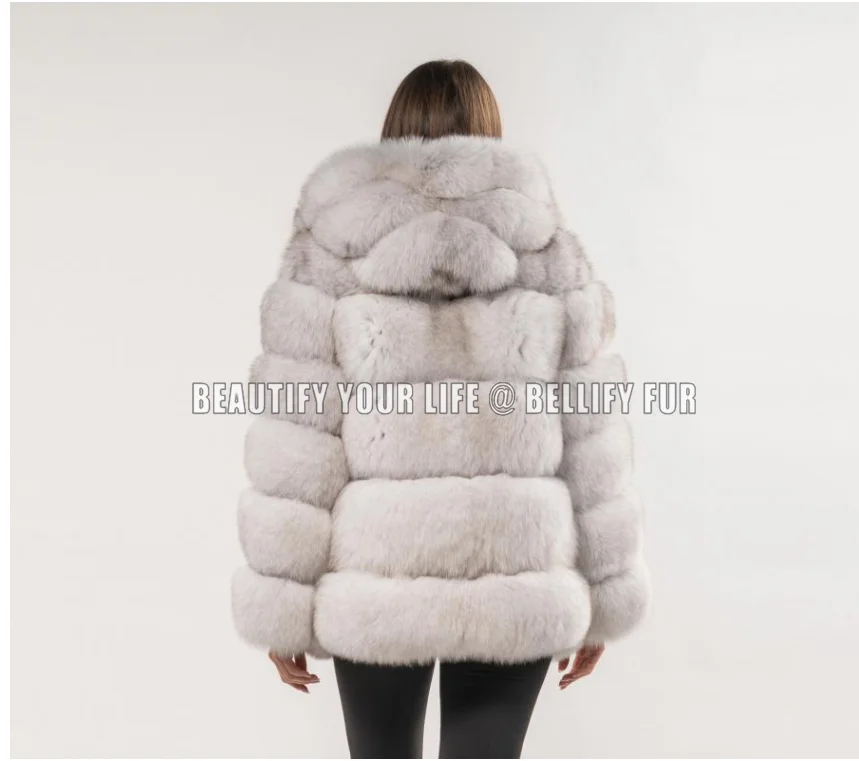 Лидер продаж lastest дизайн натуральный цвет Стильный Instarfashion натуральный Лисий мех пальто с капюшоном верхняя одежда
