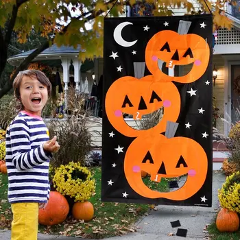 

Halloween Pumpkin Bean Bag Toss Games with 3 Bean Bags，Halloween Games for Kids Party Halloween Decorations