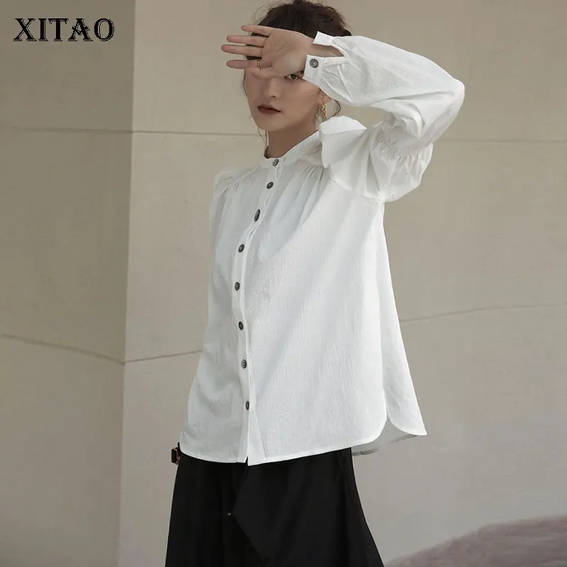 XITAO, винтажная плиссированная блузка, модная новинка, зимняя, с рукавом-фонариком на груди, с длинным рукавом, маленькая, свежая, Повседневная рубашка DMY2003