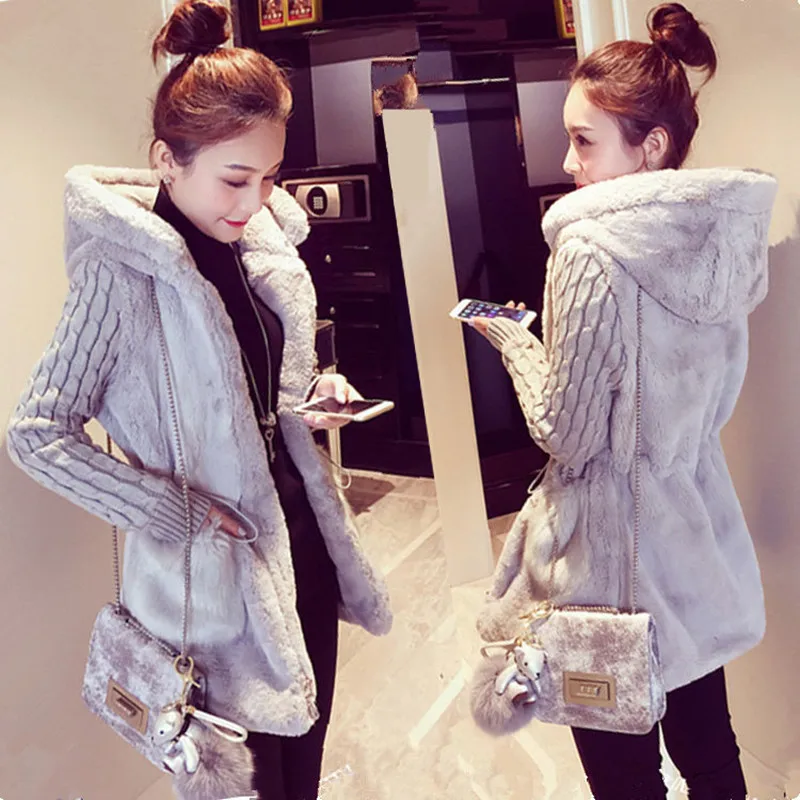 discount  Spring Autumn Jacket Women Hooded Coat Furry Faux Fur Knit Sweater Coat Big Pocketswomen Coats And 