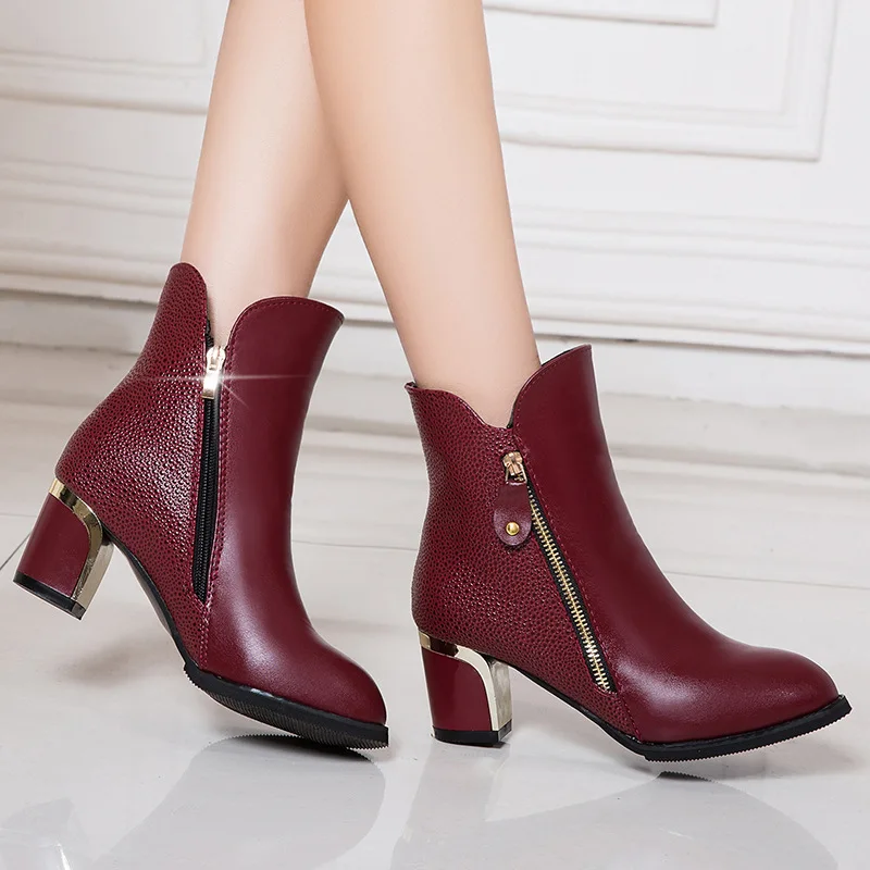 

Block Heel Short Martin Boots Women's 2019 Autumn New Style High Heel Shoes British Style Winter plus Velvet WOMEN'S Boots Large