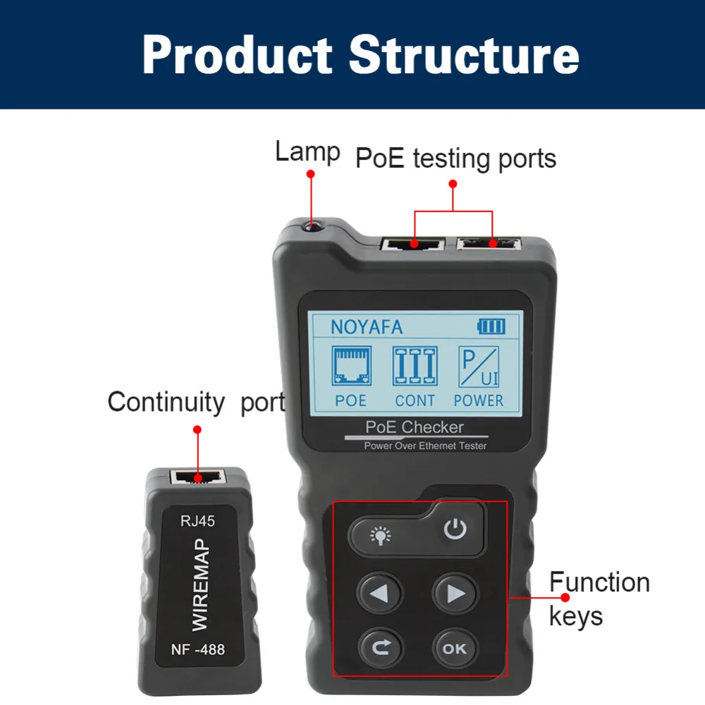 LCD Network Cable Tester Lan Test PoE Checker NF-488 Inline PoE Voltage Current