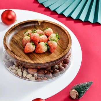 

Glass Nuts And Dry Fruits Storage Box Container Double Layer Candy Box With Wooden Lid For Home Kitchen Supply