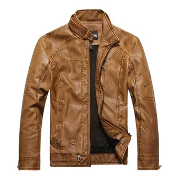 

Dhfinery Leather Jacket Men Autumn Winter Stand Collar Slim Pu Motorcycle Jacket Plus Velvet Warm Leather Coat M -3xl 8822
