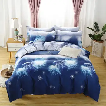 

American Blue Bedding Set,Duvet Cover 220x240 With Pillowcase,Quilt Cover 228x228,White Flowers Pattern King Size Blanket Cover