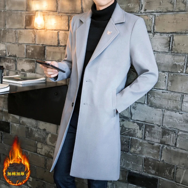 Goede 2019 Lange Jassen Single Breasted Casual Mens Wol Blend Jassen Volledige Winter Voor Mannelijke Wollen Overjas 3XL 4XL