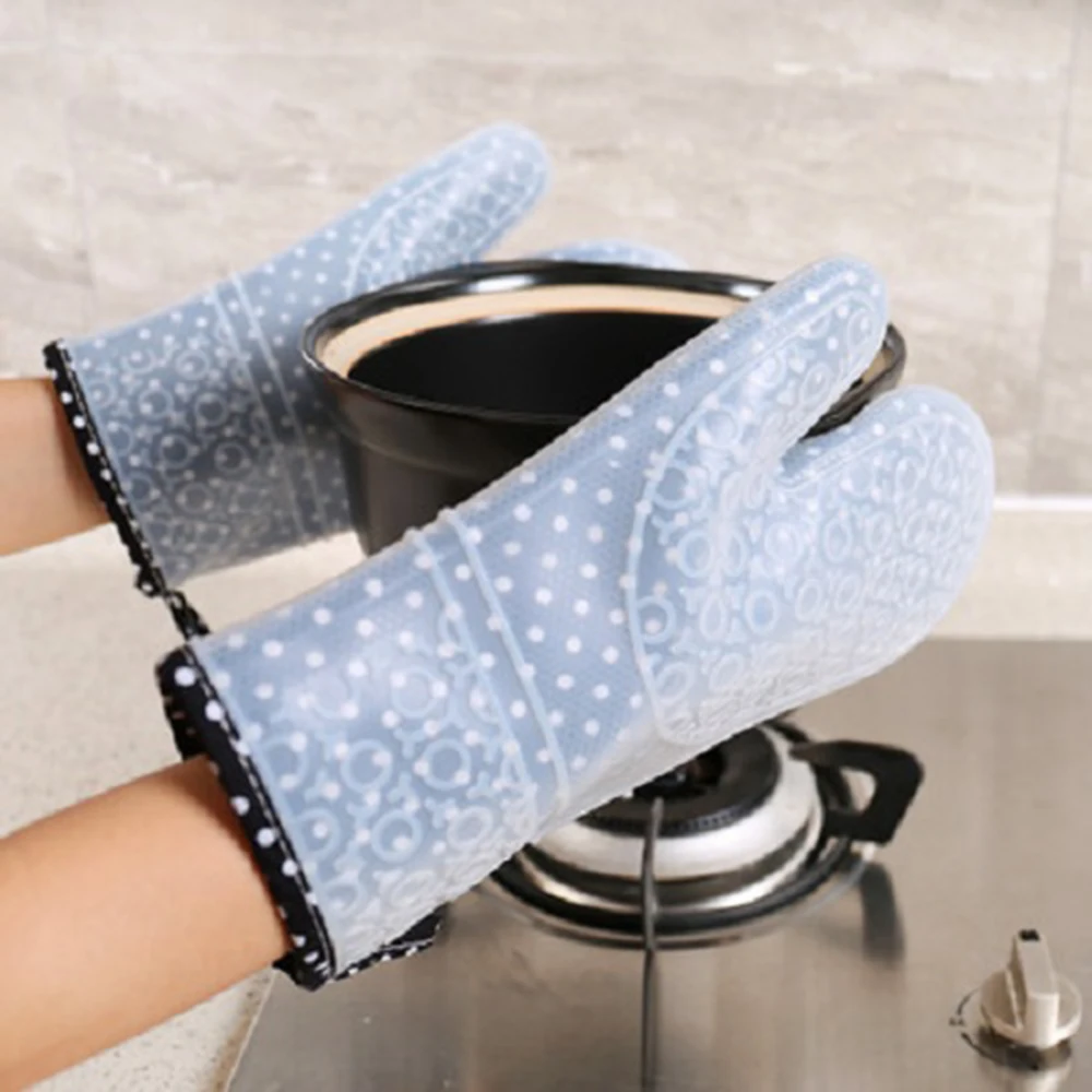 Утолщенные двухслойные пищевые силиконовые перчатки для микроволновой печи, выпечки с тканью, анти-обжигающие кухонные перчатки