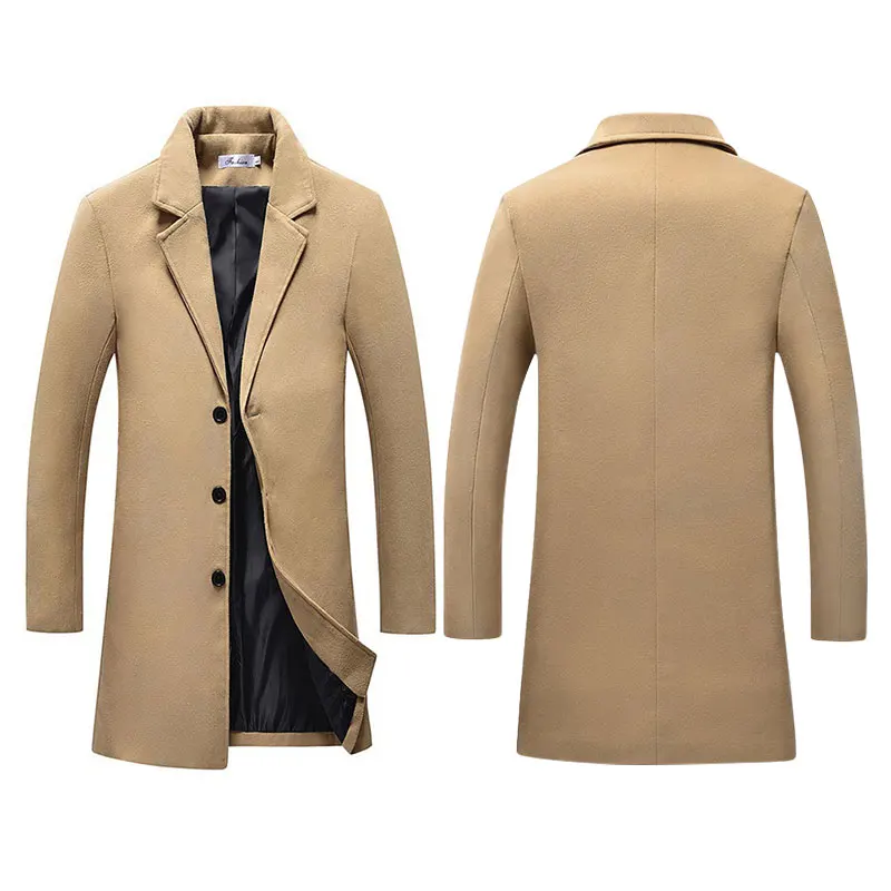 Однобортные Длинные куртки размера плюс 5XL, мужские шерстяные пальто с отворотом, зимний осенний теплый Тренч, верхняя одежда, пальто