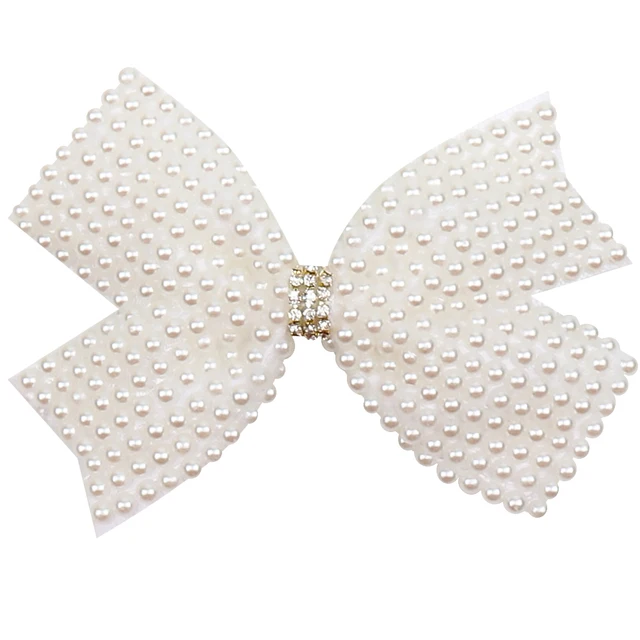 White Pearl Hair Bows With Hair Clips For Girls Kids Boutique Layers Bling Rhinestone Center Bows Hairpins Hair Accessories 6