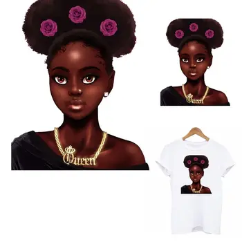 

Beautiful African Queen Thermo Heat Transfer Sticker On Clothes Black Girl Iron On Patches For Clothes Girl T-shirt Applqiued