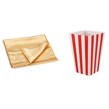 

1x Runner Table Cloth Centre in Satin Gold 30 x 275 cm & 12 Cinema Stripes Treat Small Candy Favour corn Bags Boxes