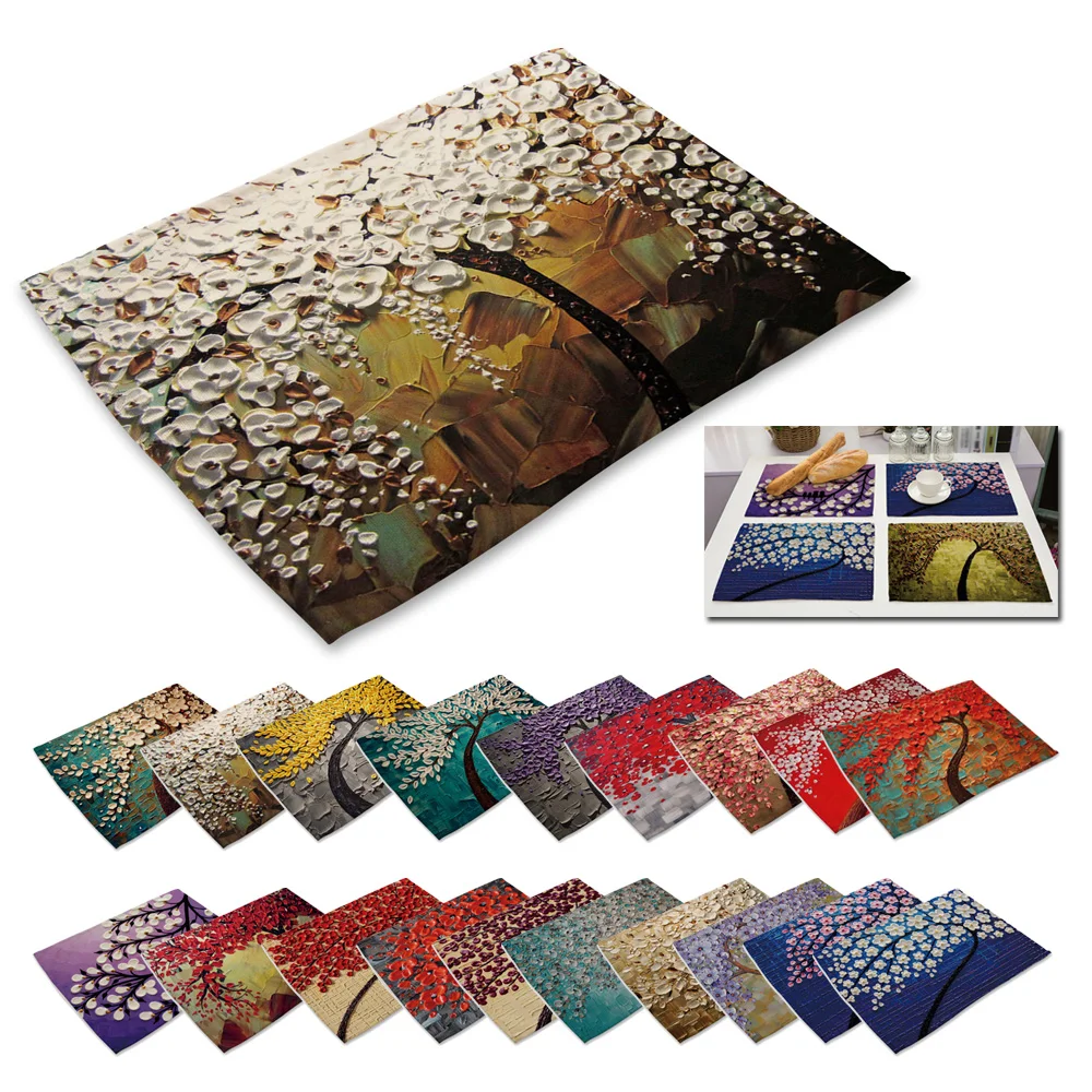 2×Dining Table Mats 3D Painting Effect Placement Insulation Washable Photograghy