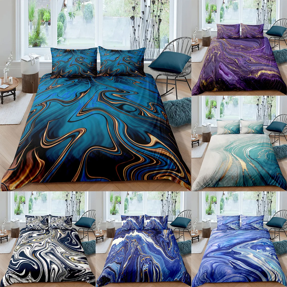 

Marbling Printing Bedding Set Queen Bedding Duvet Cover Set Bedding Bed Cover Polyester Bed Cover Set Bed Set Without Bedsheet