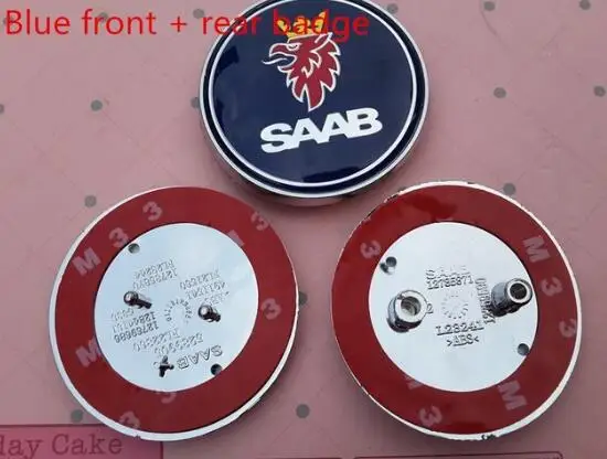 blue 2шт 68 мм SAAB крышка переднего капота автомобиля эмблема задний Грузовик значок наклейка автомобиля Стайлинг Для 03-10 BJ SCS 9-3 9-5 9-2x 9-5x - Цвет: blue