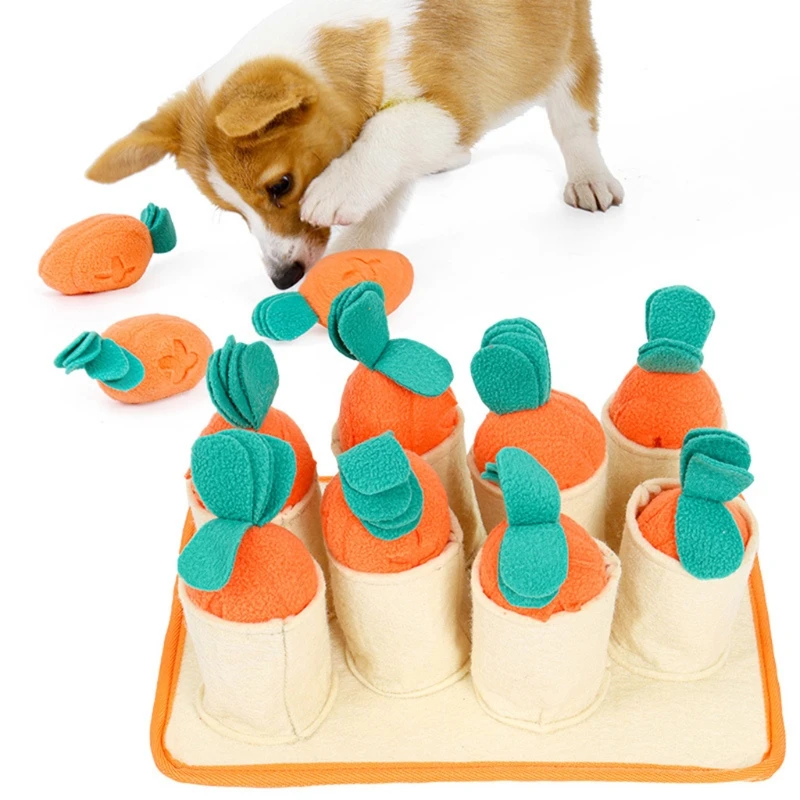 Plush Carrot Dog Toys Snuffle Mat Dog Puzzle Hide Seek Food Foraging Training Slow Feeder Toys Stress Release Pet Supplies