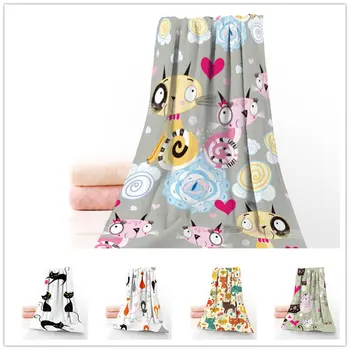 Custom Cartoon Cat 35*75cm Face Towels Facecloth Microfiber Washcloth Quick drying Sports Towel 1