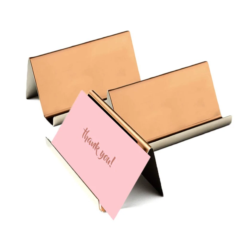 

Business Card Holder Rose Gold (3-Pack), 9 x 5 x 4.5 cm Stainless Steel Business Card Table Top Display Stand, Namecard Holder D