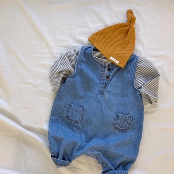 

Koodykids 2020 Baby Boy Spring Jeans Jumpersuit Clothes Set Baby Toddler Boy Girl Jeans Plaid Shirt Autumn Clothes Romer Clothes