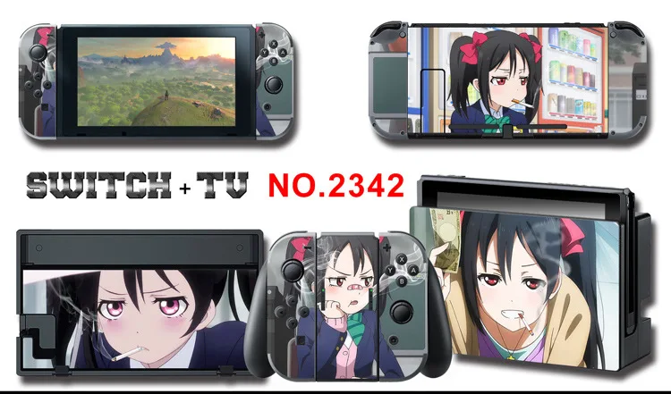 1set New Cute Anime Full Body Sticker for NS Switch Protective Cover Skin Colorful Art for Game Console Joy-Con Controller Decor