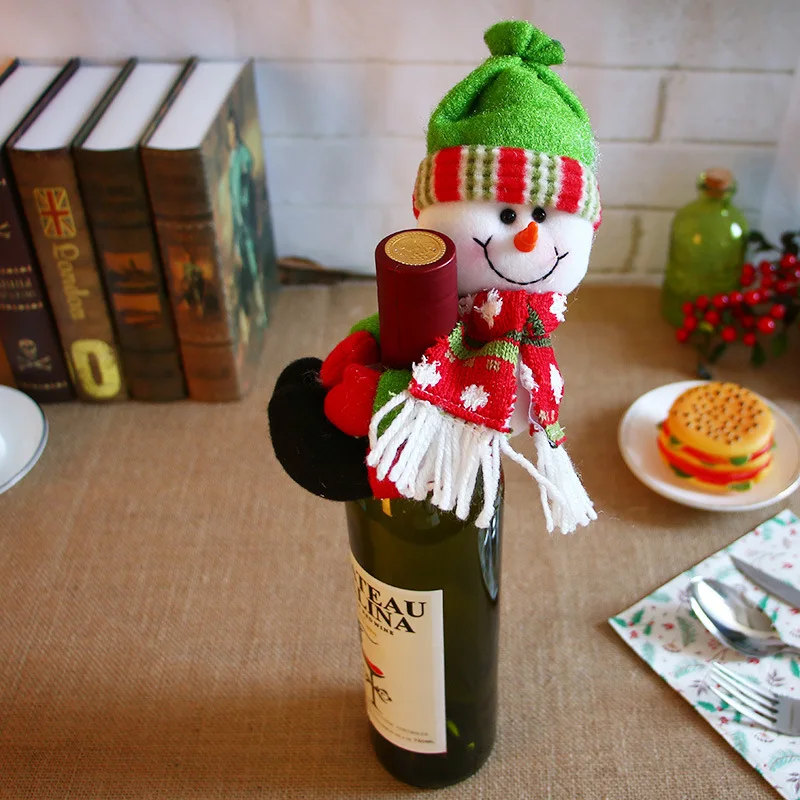 Christmas Wine Bottle Cover Bags Xmas Dinner Table Decorations Santa Claus Elf Snowman Drink Champagne Set Bags Holder Gifts - Цвет: Snowman
