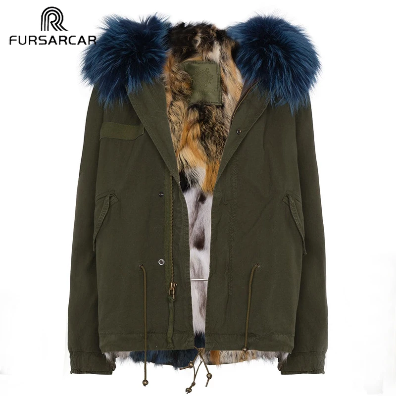 FURSARCAR модная армейская зеленая куртка 65 см парка из натурального меха Женское