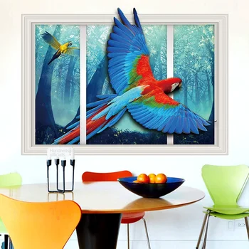 

Wall Sticker Parrot False Window 3d Three-dimensional Simulation Sticker Pvc Environmental Protection Adhesive Paper Living Room