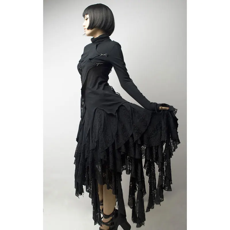 PUNK RAVE Vrouwen Gothic Lolita Rokken Zwart Asymmetrie Steampunk Street Fashion Cool Rokken Koreaanse Cut Lace Sexy Rokken PUNK RAVE Vrouwen Gothic Lolita Rokken Zwart Asymmetrie Steampunk Street Fashion Cool Rokken Koreaanse Cut Lace Sexy Rokken