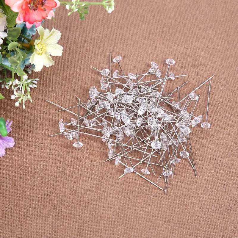 

100pcs 6x40mm White Alloy Big Head Pin Imitation Diamond Head Sewing Positioning Pins Stitching Needles DIY Dressmaking Tools