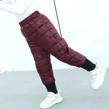 Зимние плотные теплые штаны для мальчиков штаны на утином пуху для девочек детские леггинсы M180