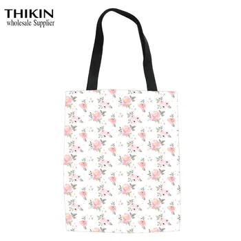 

THIKIN Blush Dew on Rose Foil Print Ladies Hand Bags Beach Bag Fashion Shoulder Bag for Teenager Girls Canvas Shopping Tote Bag