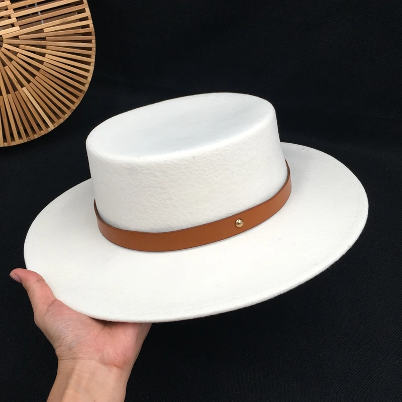 19 новые шерстяные белые шляпы Женские Английские дикие плоская шляпа мужские вечерние шляпы