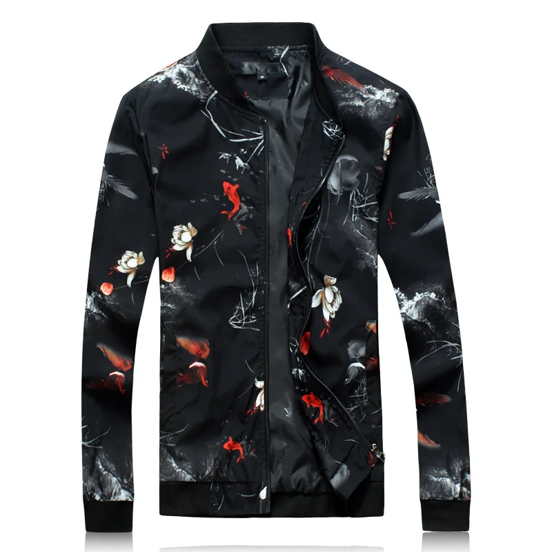 

2020 Autumn Spring Thin Floral Print Jacket Men Streetwear Bomber Big Size Clothes