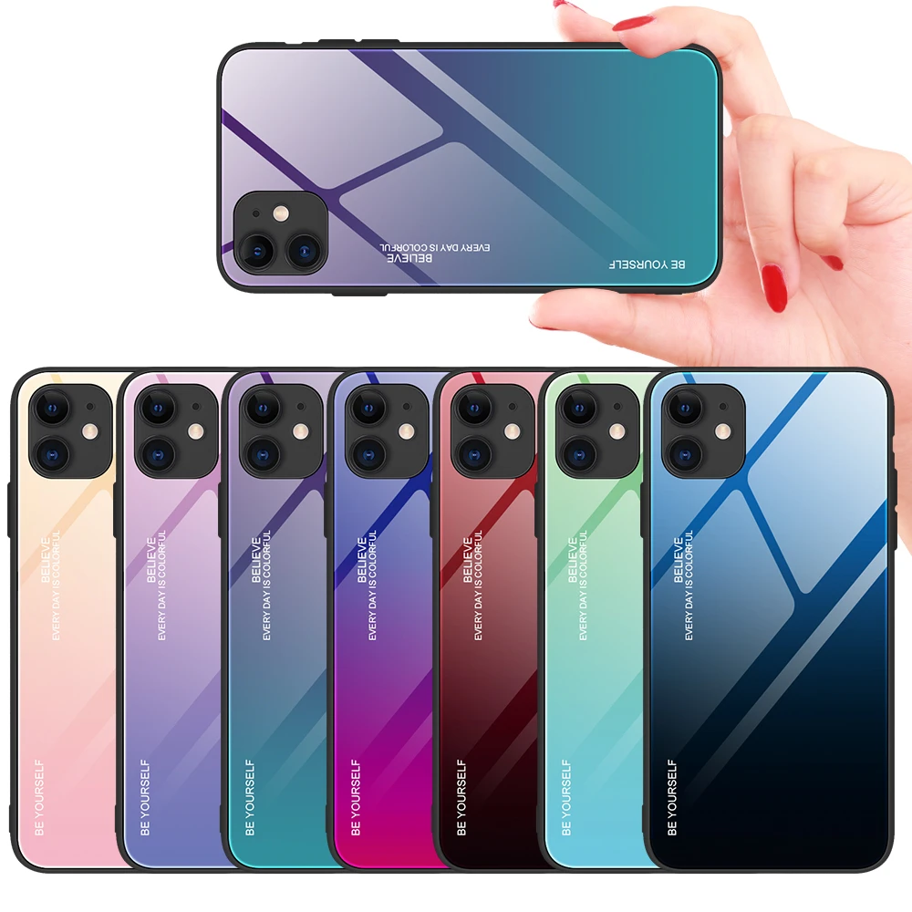 Funda Tempered Glass Case For Iphone 12 5 4 12pro 11 Pro Max X Xr Xs Max 7 8plus 12max Se 2020 Gradient Mirror Back Cover Coque Fitted Cases Aliexpress
