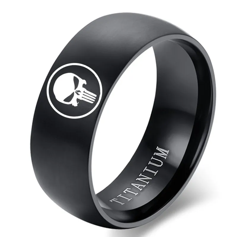 MANGOPIE Brand Jewelry Titanium Steel Super Hero Skull Punisher Ring Sliver Color Engraved Skeleton Logo Ring Party Gift 