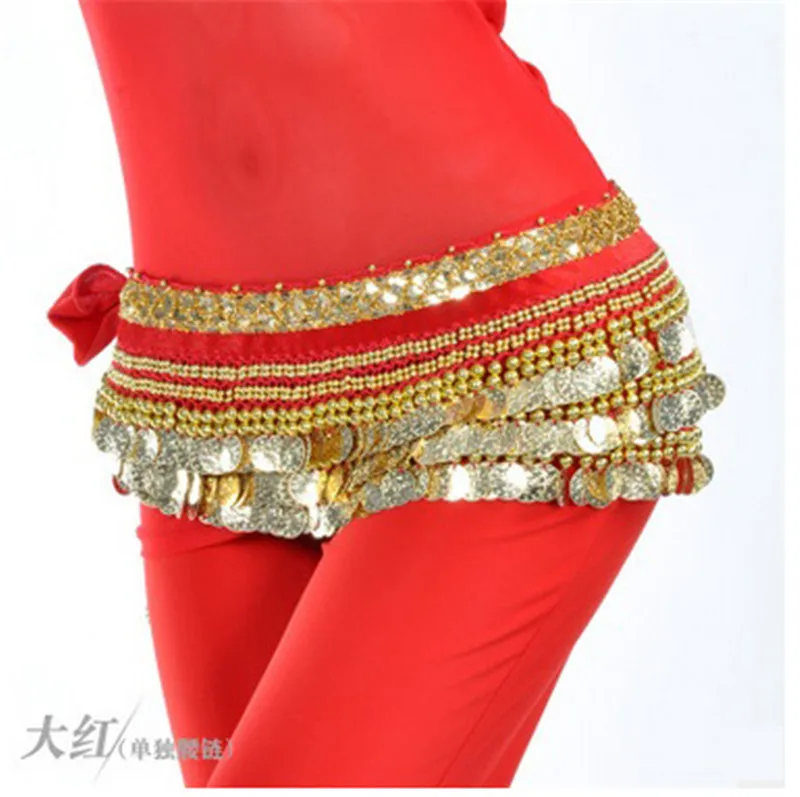 New Hot Sale Women Belly Dance Costumes indian dance belt bellydance waist chain hip scarf women girl dance with 248 gold coin - Цвет: Red