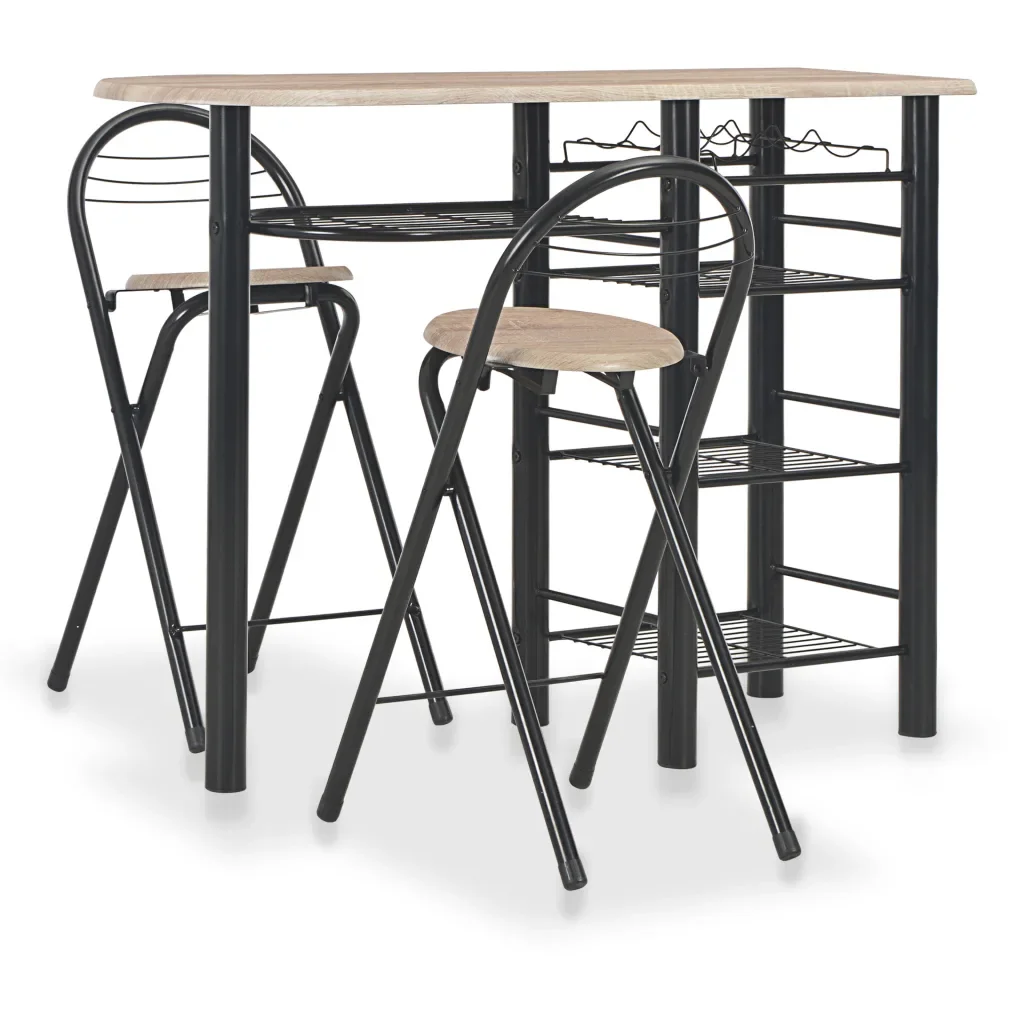 

Simple 3 Piece Bar Set with Shelves for Dining Room MDF and Steel Table for Living Room Durable Modern Dining room furniture