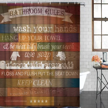 

Retro Color Wood Textured Shower Curtain Waterproof Polyester With 12 Hooks